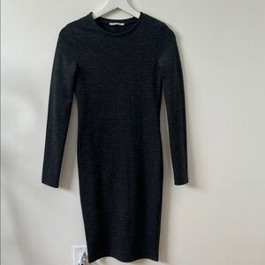 Zara Elegant Charcoal Long Sleeve Dress